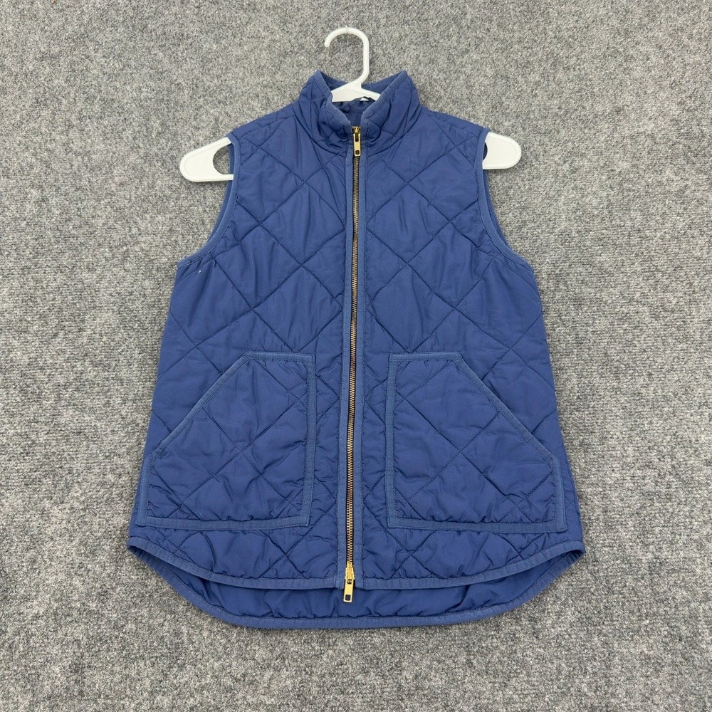 J Crew Vest Womens XS Blue Polyester Quilted‎ Mock Neck Full Zip Casual Preppy